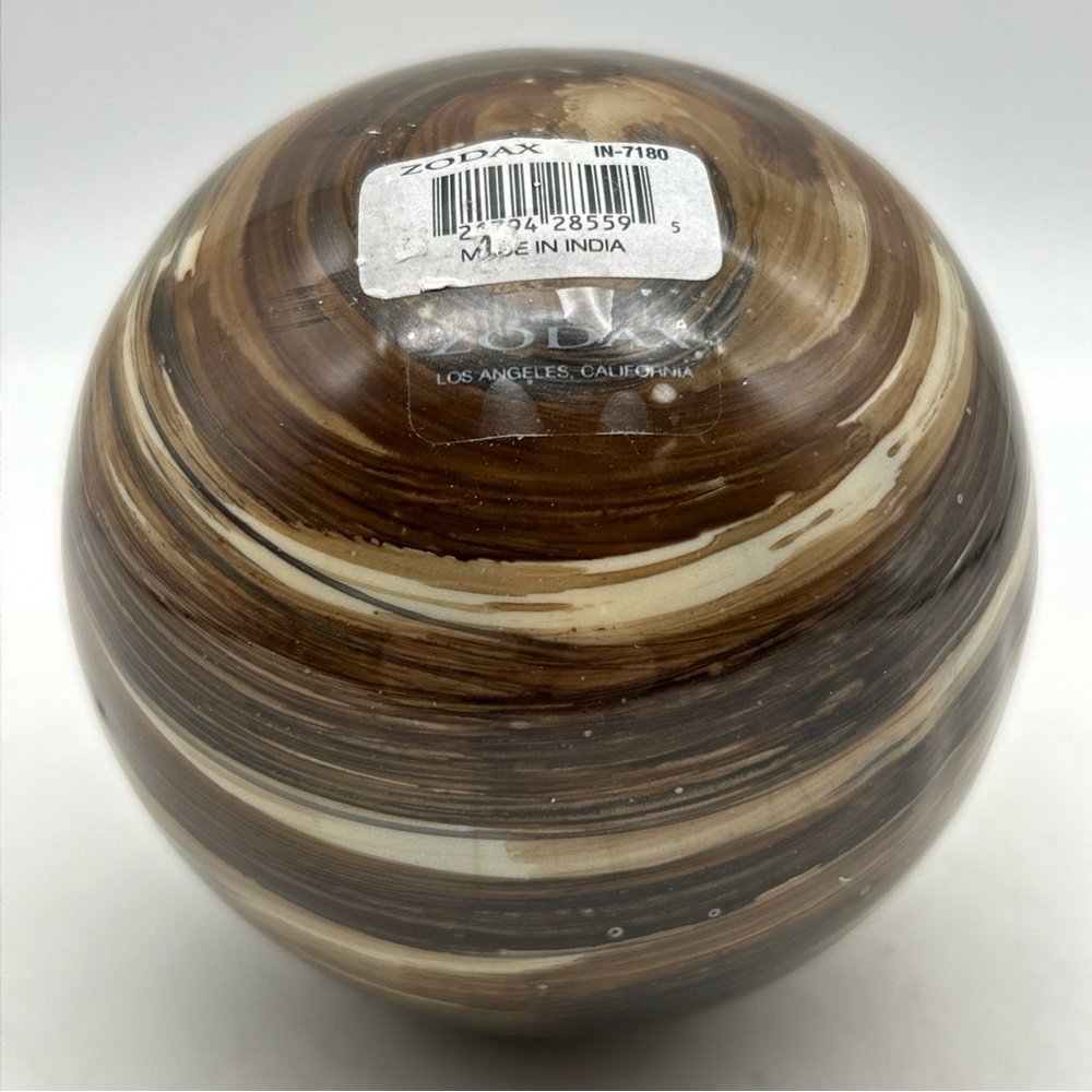 New ZODAX Decorative Round 4” Diameter Sphere Brown Swirl Made In INDIA